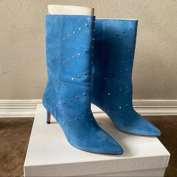 IRO Milliow Studded Blue Vintage Women's Ankle Leather Suede Boots Booties - Picture 7 of 13